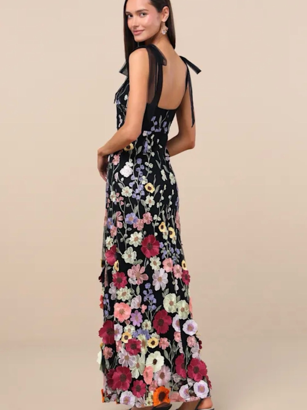 Black Floral Embroidered Maxi Dress - Picture 2 of 5